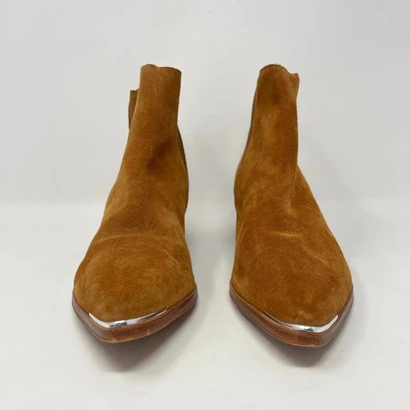 Marc Fisher Yale Cognac Suede Pointed Toe Chelsea Ankle Boots Silver Rand 9M - Picture 5 of 11